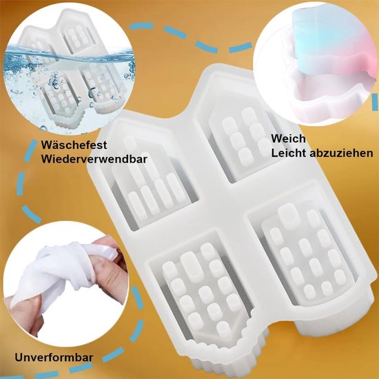 Gietvormen, 4 stuks siliconen vormen huizen, mini-gietvormen voor gips, beton, kaarsen, kersthandwerk — afbeelding 5
