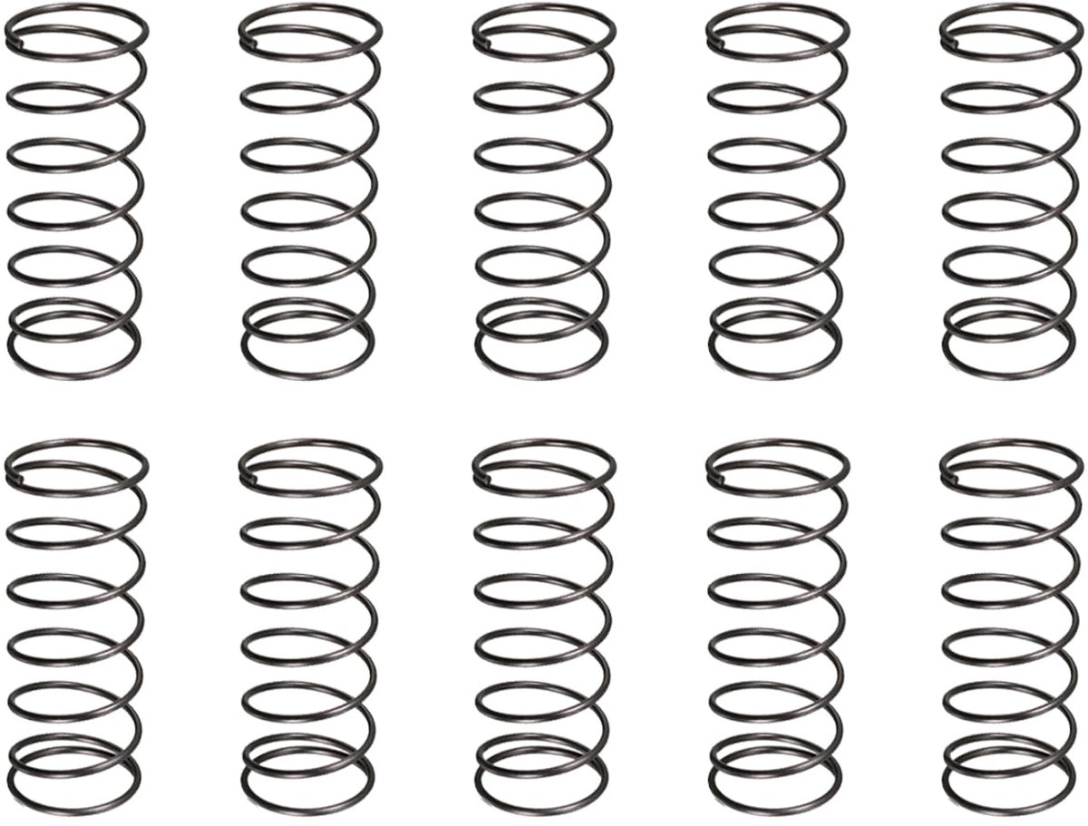 1,2 x 20 x 50 mm (DxOD x L) drukveer, 20 stuks, goed voor machines, verlenging met stalen veer, zwart