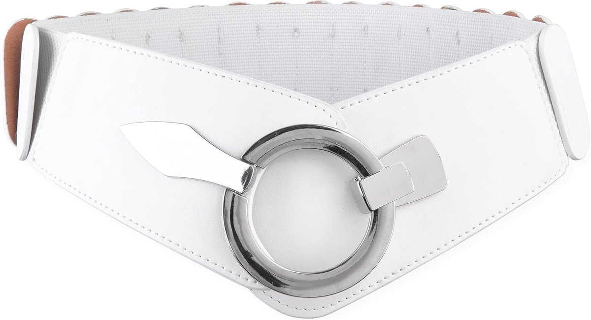 Tailleriem Dames Ringhaak Schulprand | Gevormd Kunstleren Voorpaneel, Zilverkleurige O-ring, Verplaatsbare Haak, Elastische Achterkant, Maten S-XXL