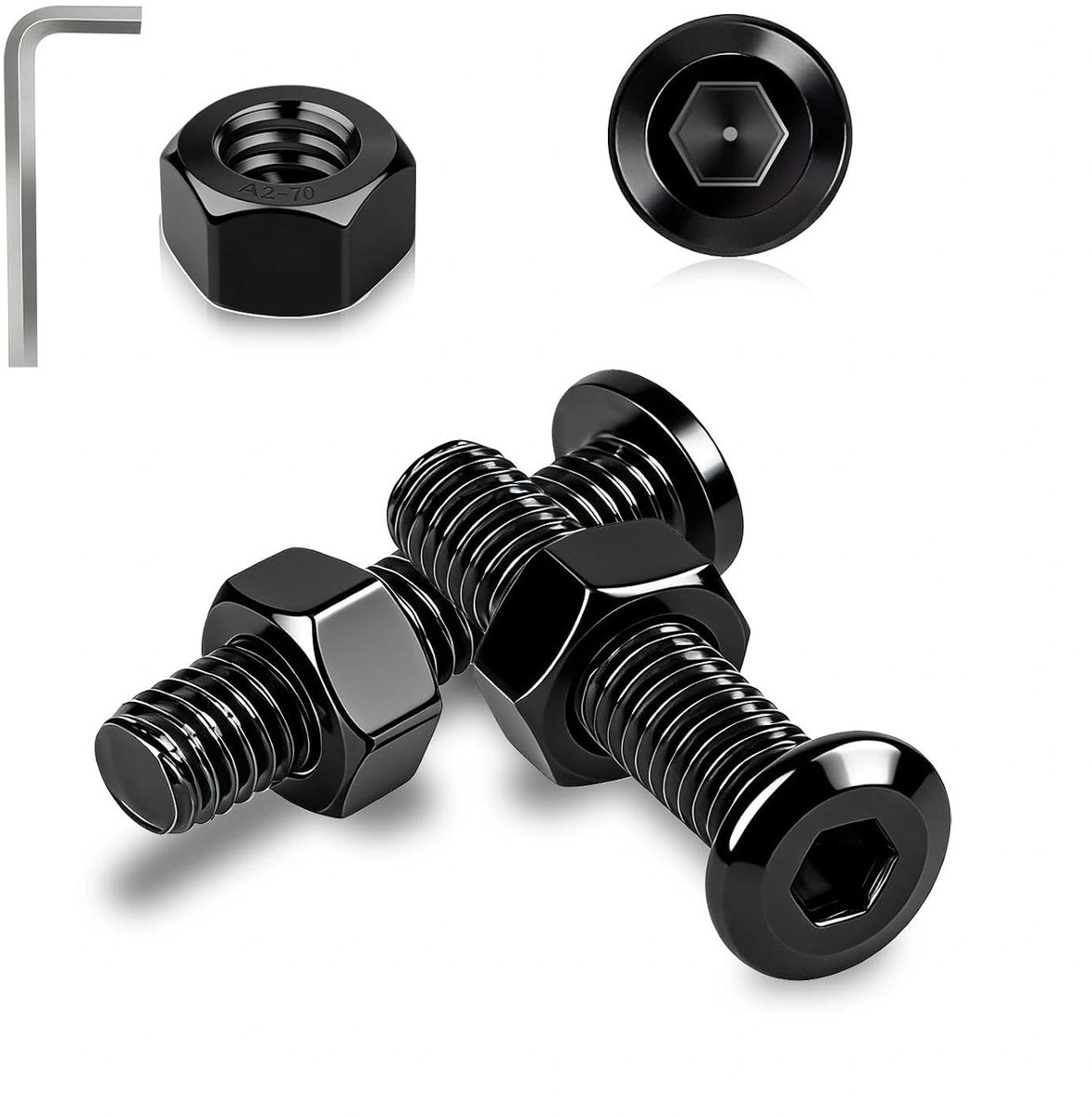 Schroeven, zwart, 30 stuks, platte kopschroeven, roestvrij staal, M5 x 10 mm, lenskopschroeven, binnenzeskantschroeven, A2 V2A met moeren, zeskantschroeven voor houten meubelreparatie