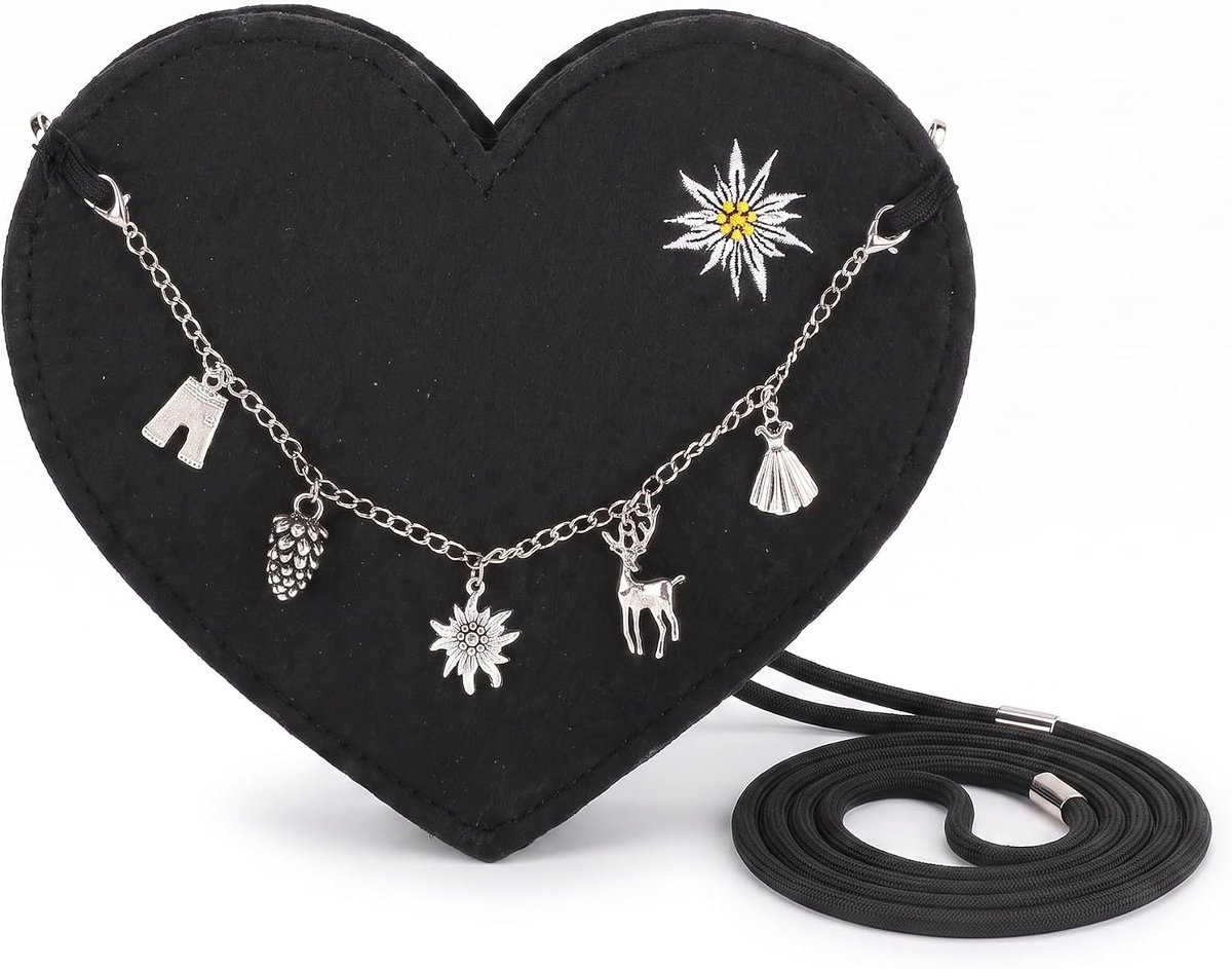 Klederdrachttas voor dames, dirndltas voor Oktoberfest, accessoires | Harttas voor dames van vilt, verstelbare schouderriem, decoratieve hanger, compact formaat en veilige opslag.