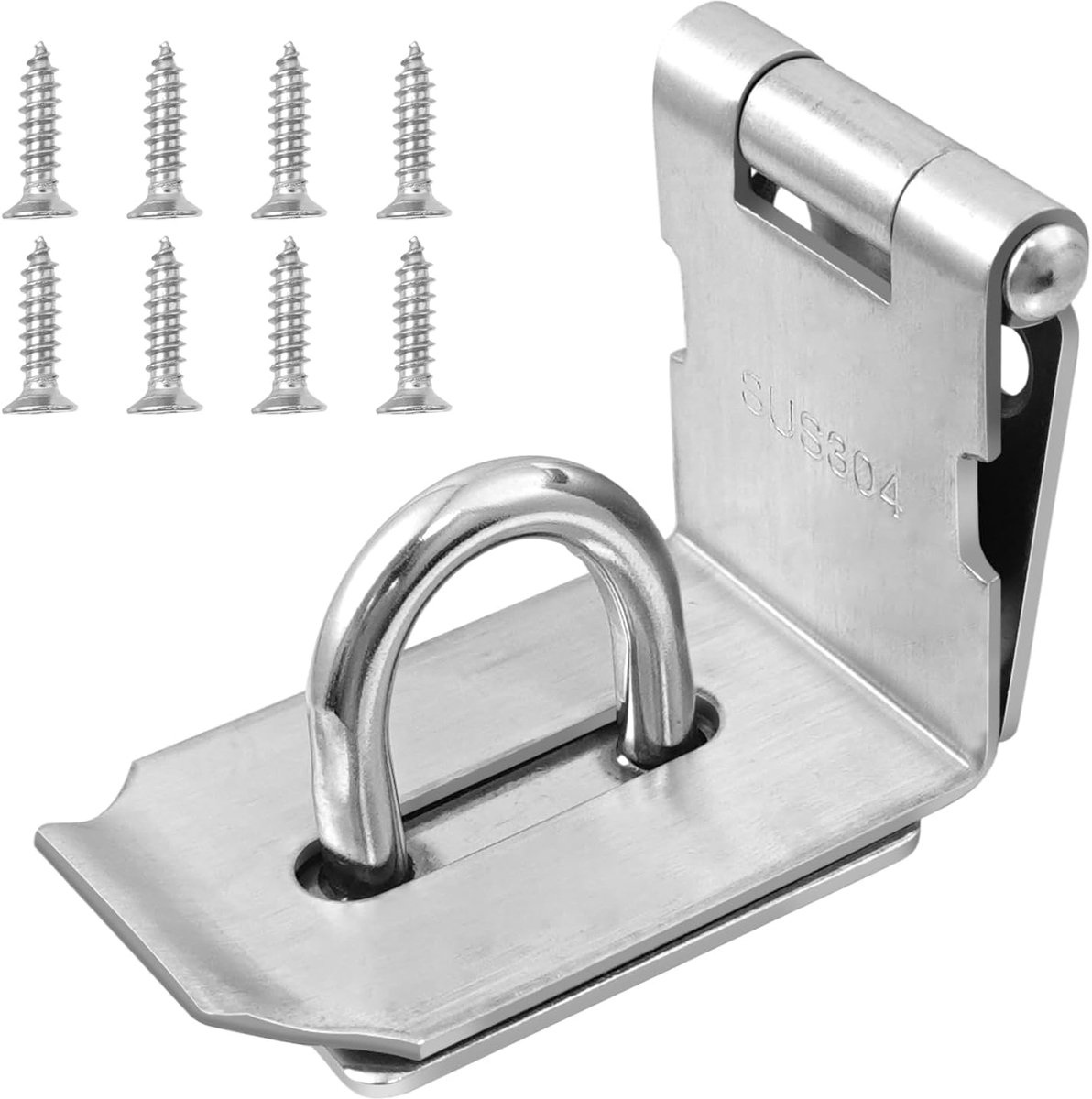 304 roestvrij staal, 90 graden, veiligheidsoverval, 10 cm, voor hangslot met schroeven, roestvrij staal, zilver