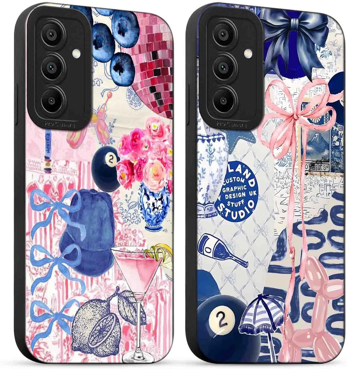 2 stuks beschermhoes voor Samsung Galaxy A34 5G 6,5 inch, siliconen beschermhoes met vlinderdas, collage, esthetisch motief, beschermhoes, schokbestendig, voor dames, dun, TPU, zachte