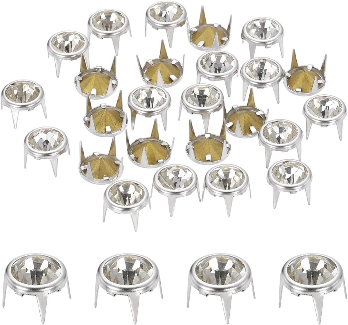 100 stuks 0,39 inch (10 mm) strass-kralen met puntige onderkant, klinknagels, metalen punten, metalen punten, sierklinknagels om te knutselen, zilverwit