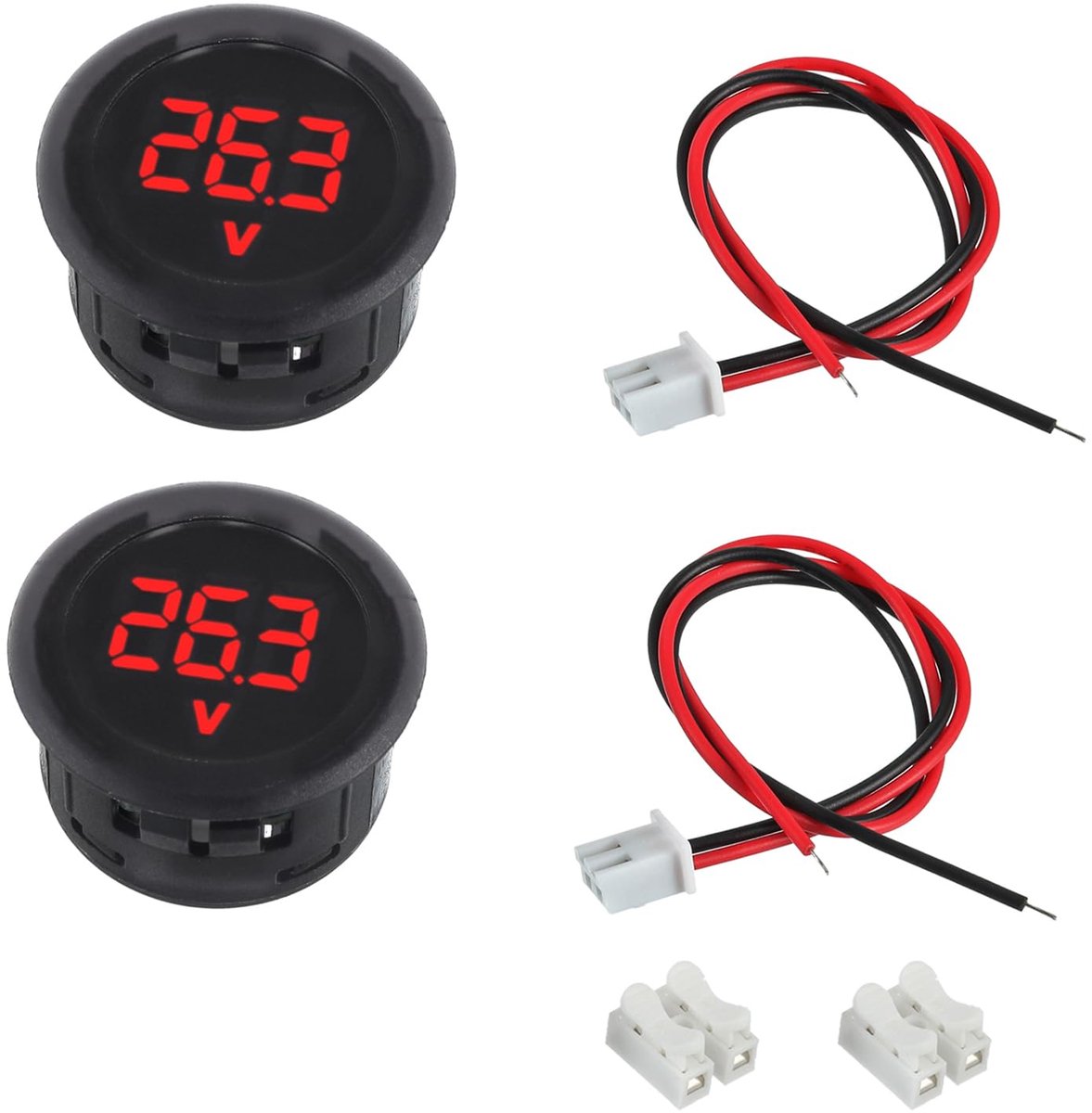 2 stuks digitale voltmeter DC 4-100V, 3 cijfers van 2 draden, led-display voor auto, motorfiets, marine, vrachtwagen, boot, camper, caravan (rood)