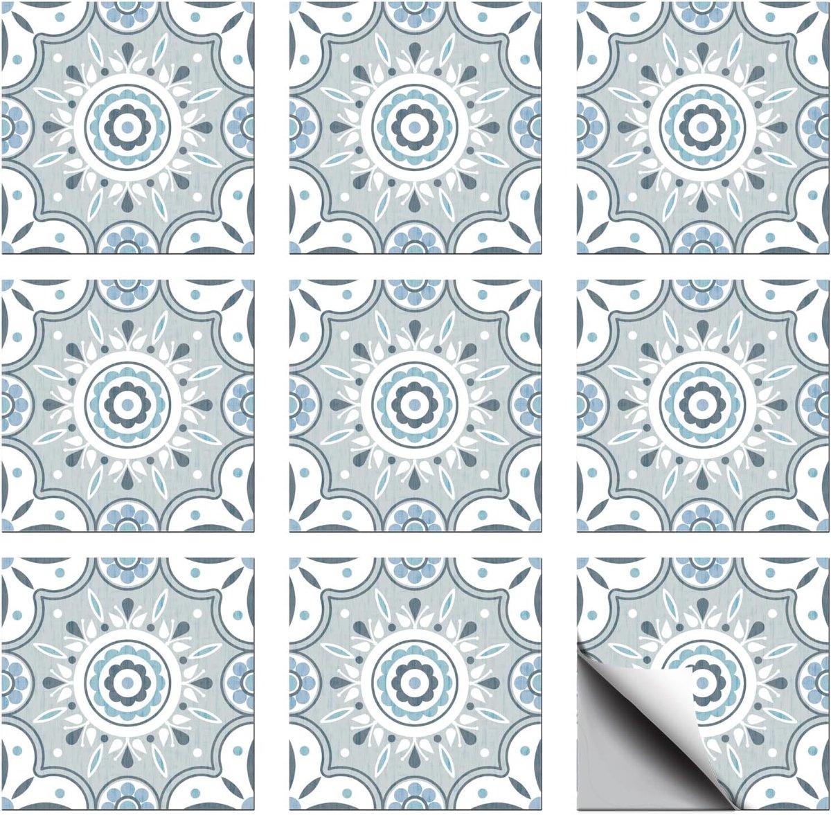 Tegelstickers blauwe en cyaan geometrische patronen afpellen en opplakken, muurtegelstickers waterdicht, zelfklevende zelfklevende tegelstickers voor keuken, badkamer, wanddecoratie