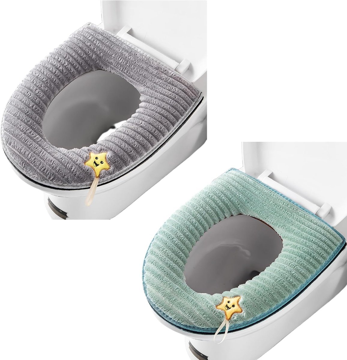 Set van 2 dikkere en zachte toiletstoelhoezen voor badkamer met handvat, dikker zacht toiletdekselkussen, wasbaar, compatibel met alle stoelen