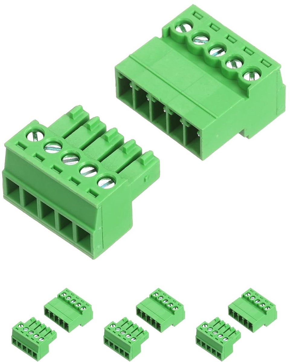 4 sets aansluitklemmen, schroefklemmen, voor printplaatmontage met 3,5 mm helling en 5 pinnen, afneembare rechthoekige stekker voor audio- en energiemodules.