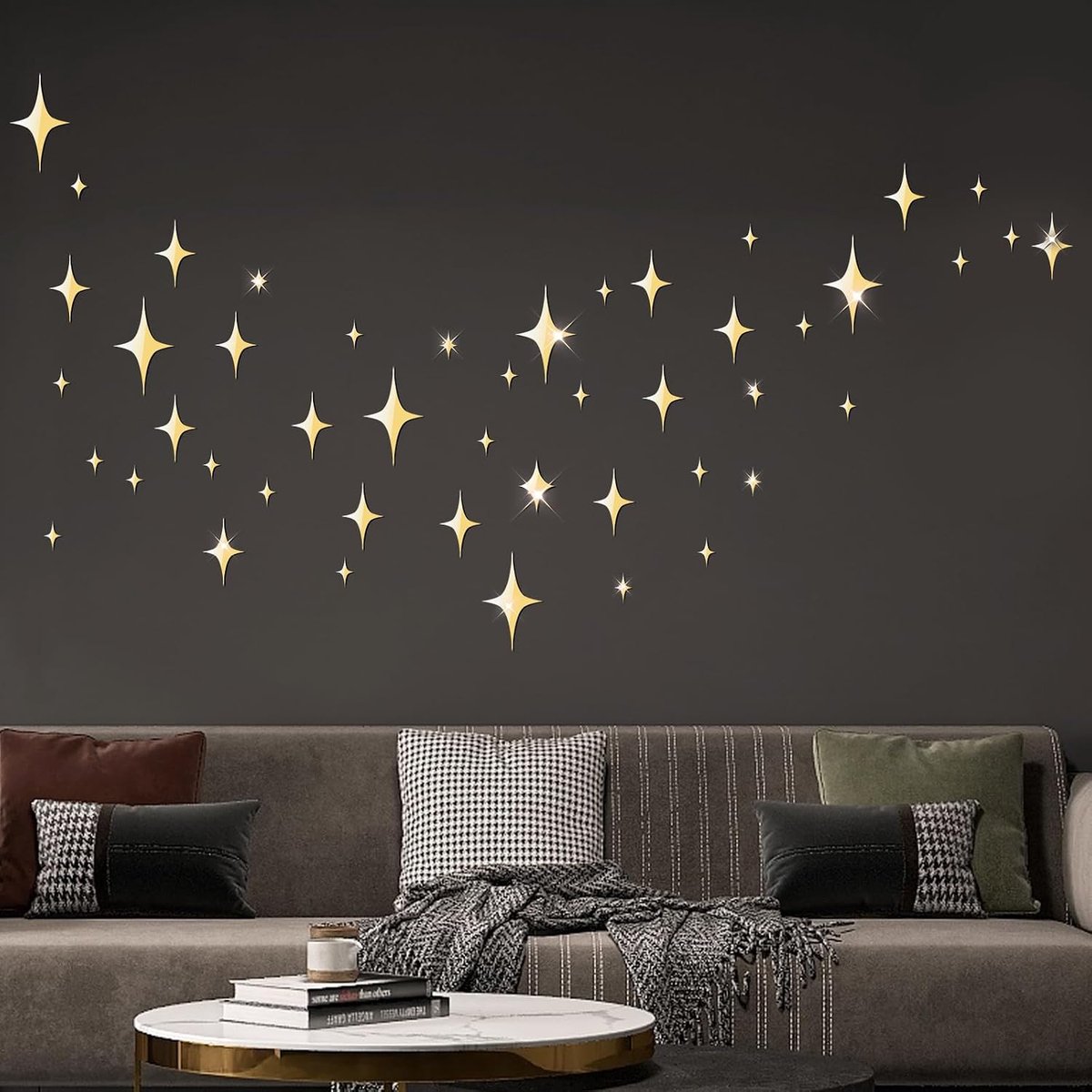 Muurstickers, 3D afneembare acryl muurstickers woonkamer zelfklevende decoratieve stickers voor woonkamer slaapkamer slaapzaal huur wooncultuur (goud)