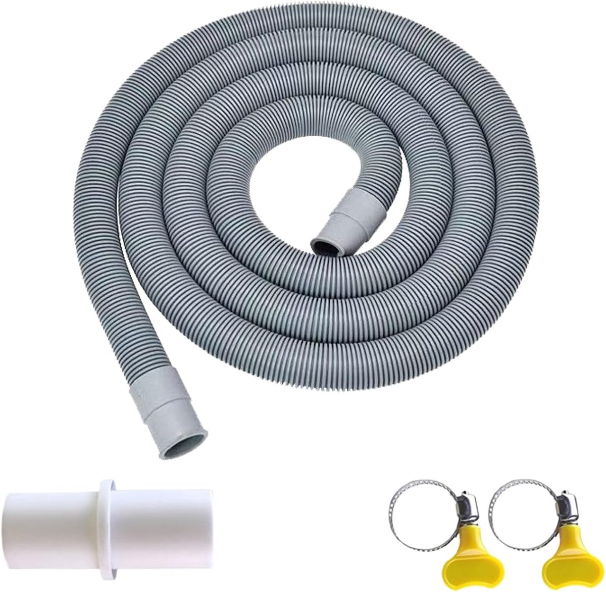 Afvoerslangverlenging voor wasmachines, vaatwasserslang voor vaatwasser, afvoerslang, universele set incl. 1 slangaansluiting, 2 slangklemmen (2 m)