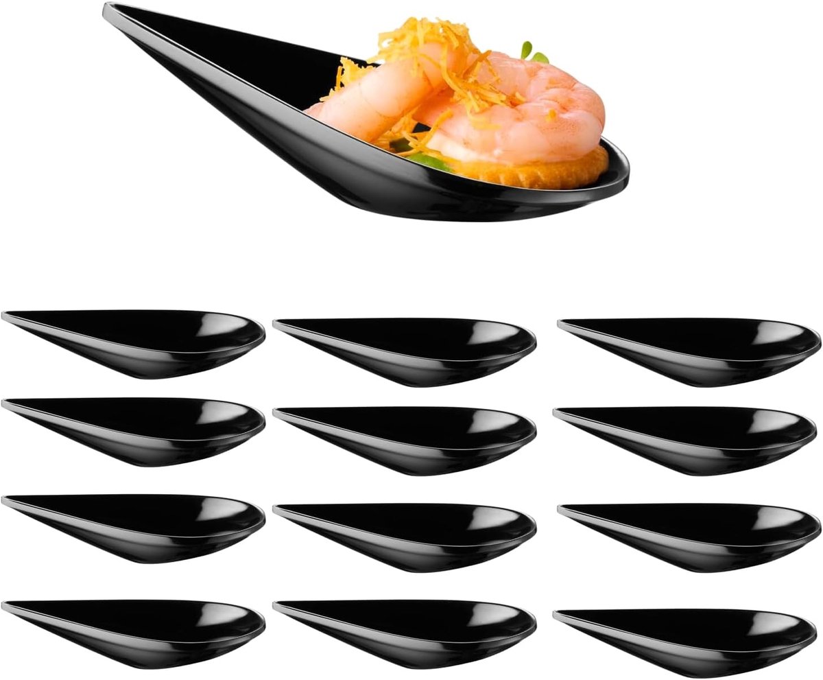 85371 Fingerfoodlepel – DROP – 10,5 x 5,5 cm, H: 3 cm, melamine zwart, stapelbaar, vaatwasmachinebestendig, breukvast & elegant