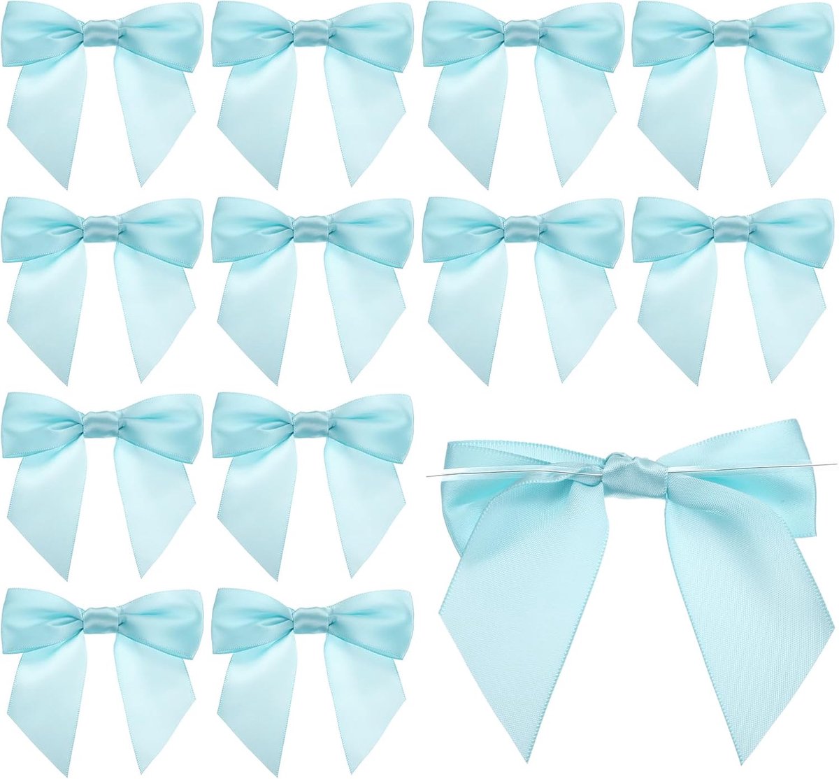 11,4 cm Twist Tie Satijnen Strik, 20 Stks Grote Twist Tie Voorgebonden Satijnen Lint Boog Premade Wrapping Bownot Decoratie voor Traktatie Tas Craft DIY Bruiloft Kerstpakket Gift, Hemelsblauw