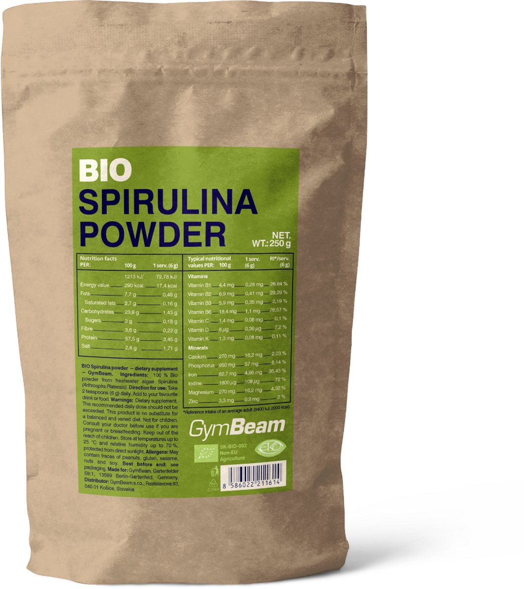 GymBeam BIO Spirulina Poeder 250 g