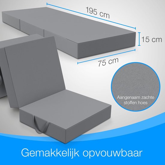 Opvouwbaar Matras - Vouwmatras Logeermatras - Gastvrij Ontvangen - Extra Dik 15 cm Schuim - 75 x 195 cm - Grijs — afbeelding 5