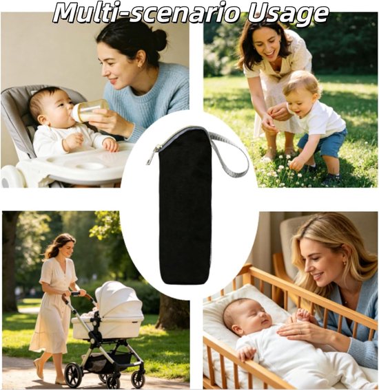 2 Stuks Flesjeskoeltas - Thermische Flesbeschermhoes - Geïsoleerde Babyfles Tas voor Onderweg - Geschikt voor Uitstapjes en Reizen - zwart - 25×7cm — afbeelding 2