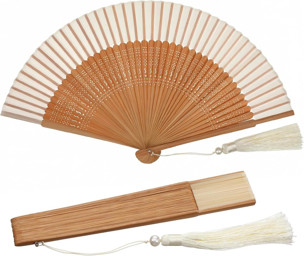 Handheld opvouwbare waaier, draagbare bamboe handwaaiers voor vrouwen, opvouwbaar, decoratieve Chinese waaier voor opvliegers, zomerkoeling, dansen bruiloft kerkoptreden (wit)