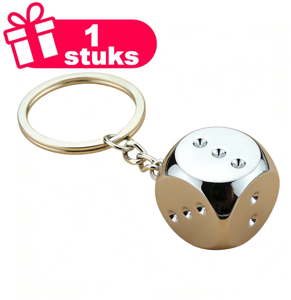 Decopatent - Premium Keychain - Dobbelsteen Sleutelhanger - Metalen Dice Sleutelhanger - Zilver - Geluksbrenger - Cadeau voor Spelletjesliefhebbers & Casino Fans