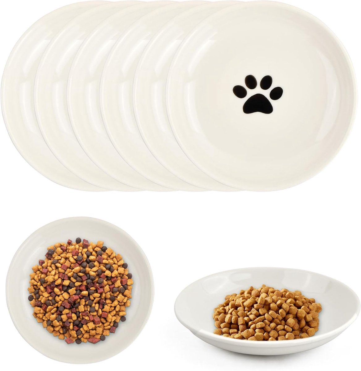 6 stuks keramische kattenbak, platte kattenbak, 14 cm kattenbord, voederbak kat, kattenbak, voederbakken voor katten en honden, kattenbakken voor voer en water