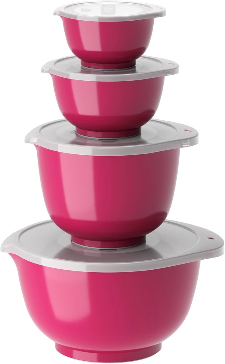Margrethe Beslagkom Set - 8 delig - 0,25, 0,5, 1,5 en 3 L - Beetroot - Mengkom met Deksel voor Bakken en Koken - Magnetron-, Vriezer- en Vaatwasmachinebestendig