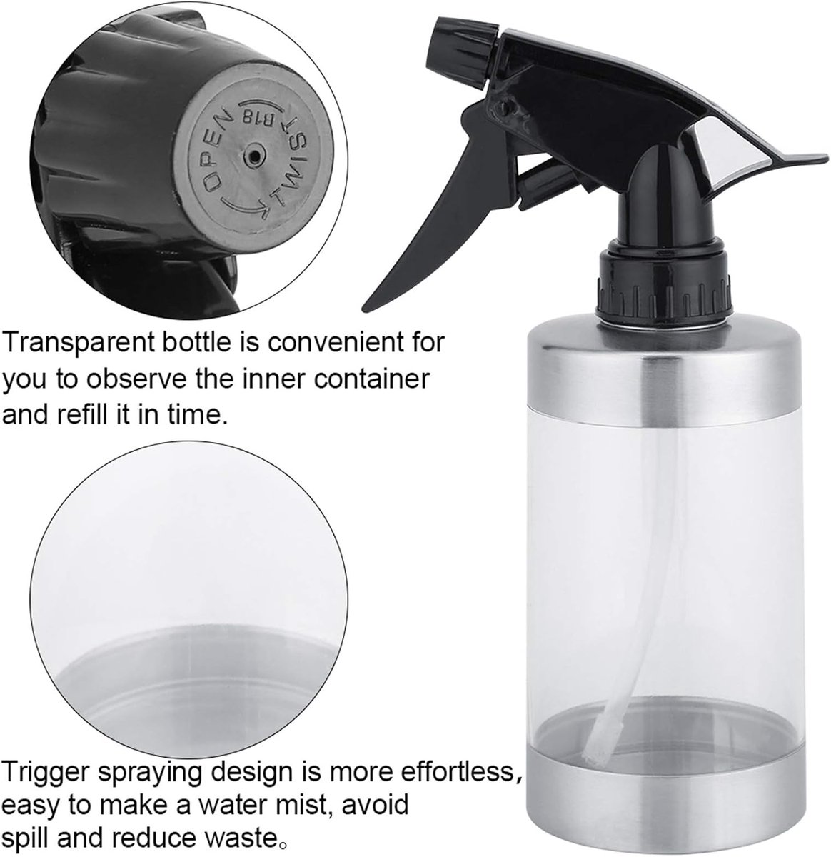 12 oz Mist Sproeier Acryl Mister Spray Fles voor Planten met Trigger Sprinkle Indoor Tuinieren Kit