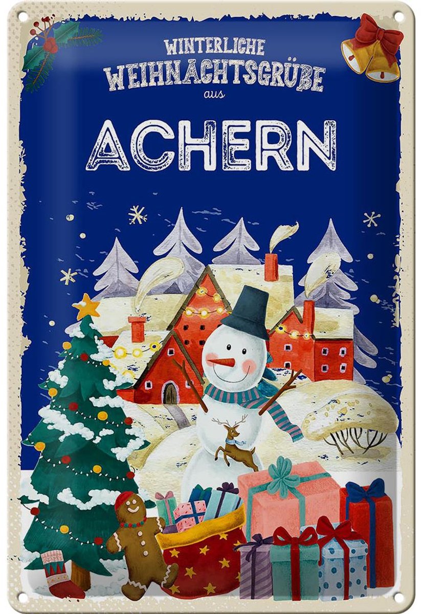 Blechschild Weihnachtsgrüße ACHERN Fest 20x30cm