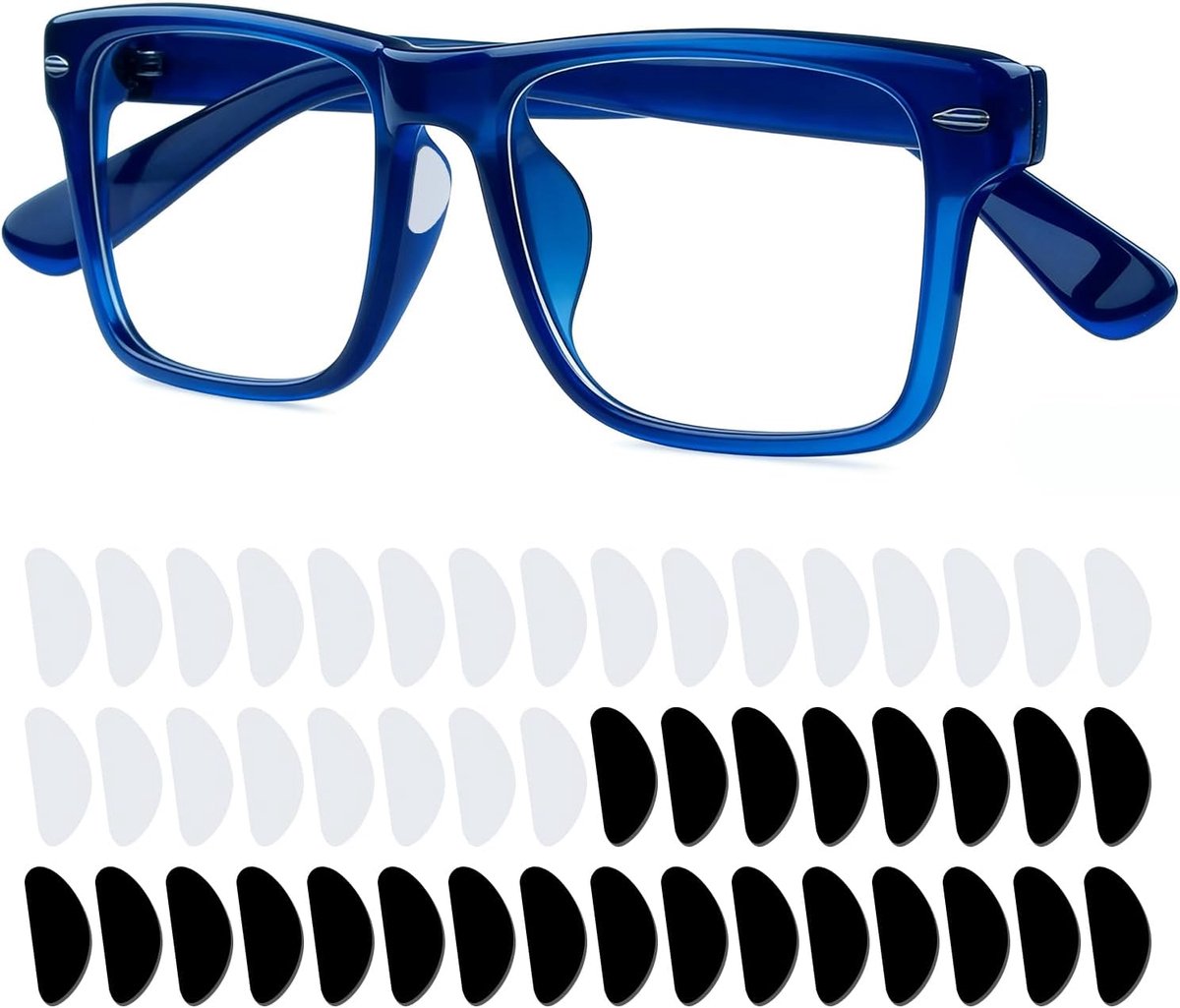 24 paar Siliconen Neuskussentjes voor Brillen, 1mm dik, Zwart & Transparant, Zelfklevend, 19mm, Anti-slip Vervangingskussens voor Zonnebrillen