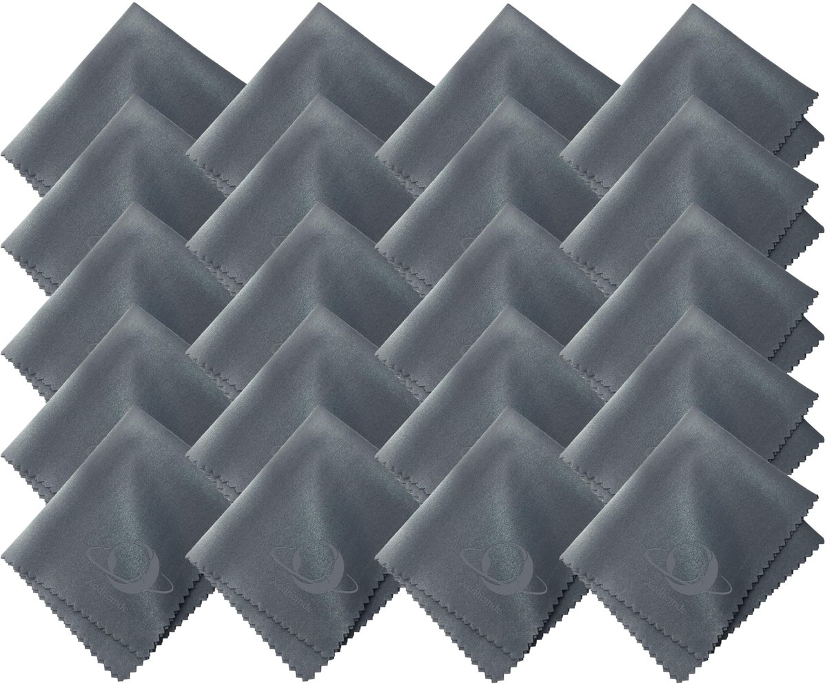 brillendoekje 20 stuks, Microvezeldoeken 15x17.5cm, Brillenpoetsdoeken, voor het reinigen van brillen, mobiele telefoons, camera's, computers, sieraden (grijs)
