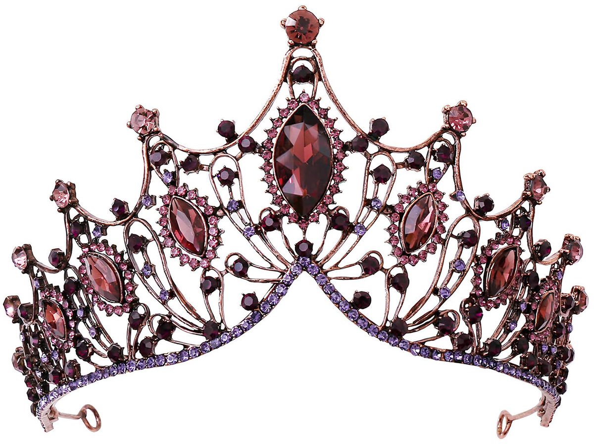 bruidskroon barok strass hoofdband, kroon kristallen, bruiloft diadeem, kroon strass, diademen voor meisjes kristal, voor bruid, vrouwen, bruiloft, eindexamenbal feest (koper paars), Eén maat,