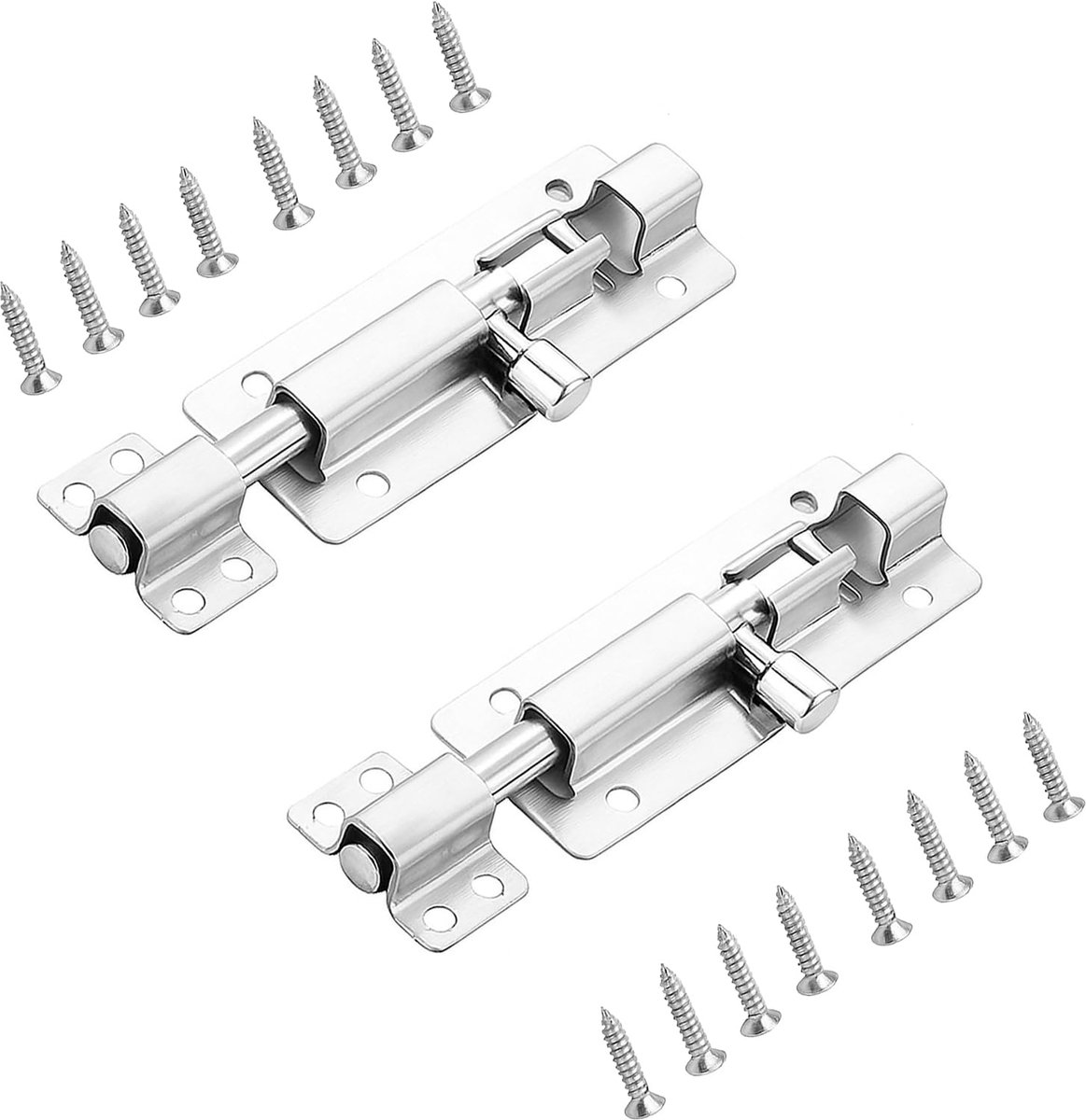 2 Stks Deurslot 3 "Zilver Rvs Deurbout Schuifdeur Klink met Schroeven Gate Lock, voor Toilet Yard Garage Schuur Interne Deuren Badkamer Deursloten