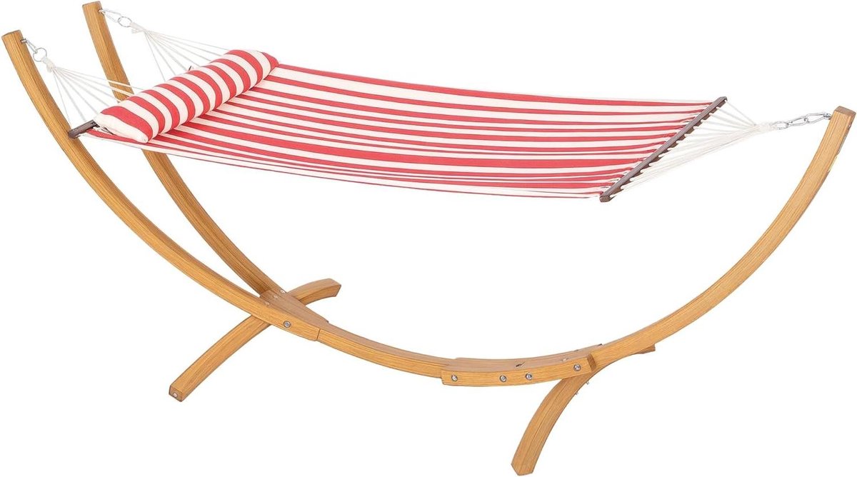 Hangmat met standaard - Buitenligbed - Ontspannen in de tuin - Robuust houten frame - 310 cm lang