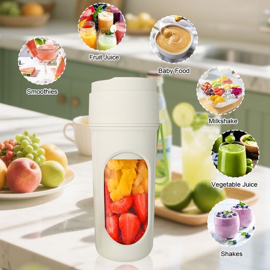 Draagbare Blender - Smoothie Maker Mini - Gezonde Drankjes Maken - 12 Roestvrijstalen Messen - 450 ml - Groen — afbeelding 3
