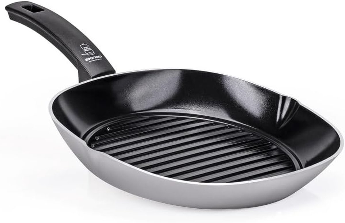 Grillpan - Koekenpan Grill - Gezond Koken - Natuurlijke Antiaanbaklaag - 28 x 28 cm - Grijs