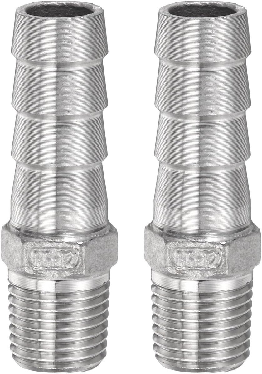 2 stuks roestvrijstalen slangaansluitingen 0,5 inch (12 mm) slangaansluiting x g 1/4 inch mannelijke buisfitting slangfittingen schroefdraadverbinders adapter voor water brandstof