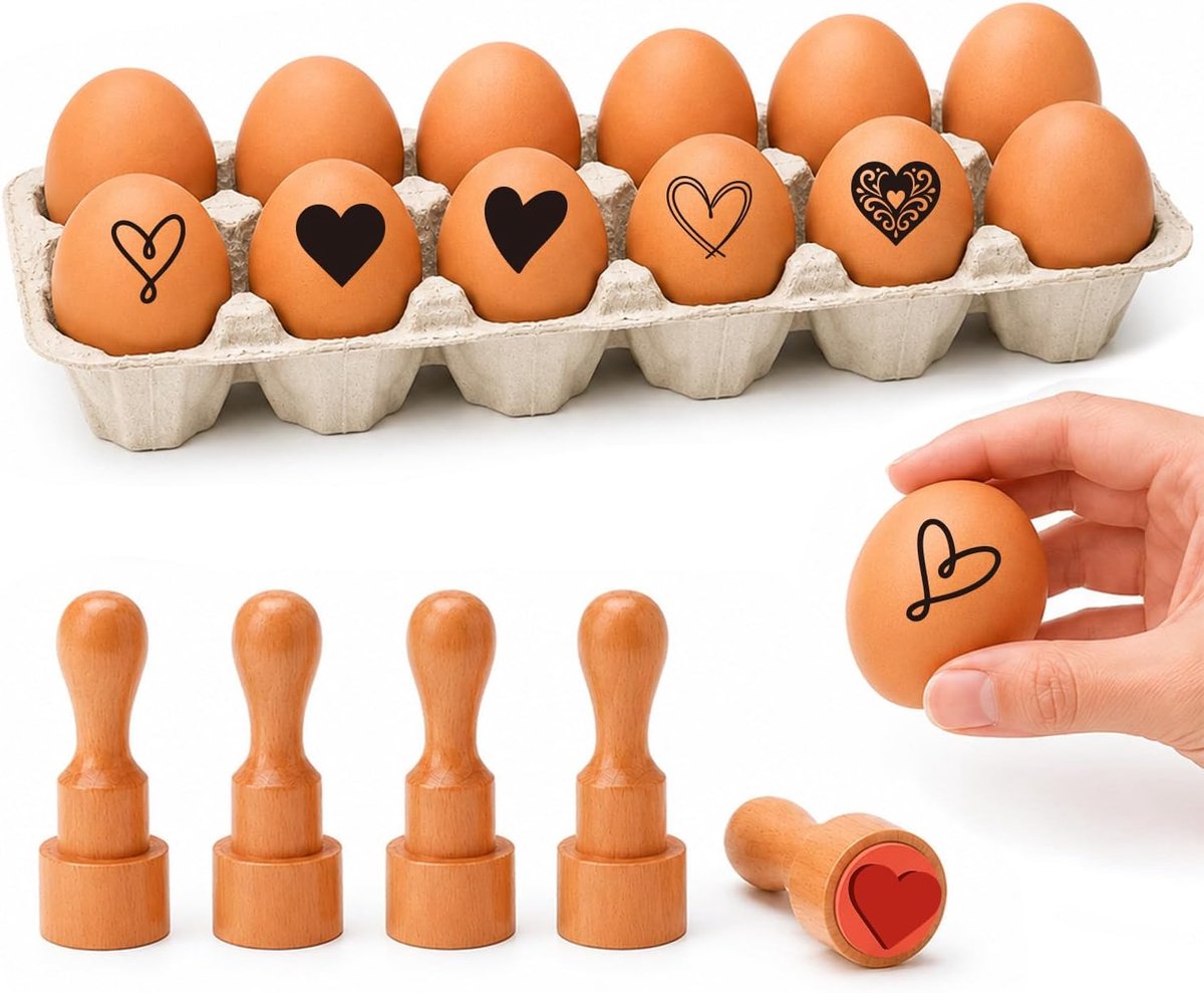 5 stuks 18 mm liefdeshart rubberen stempels met houten handvat, romantisch patroon mini doe-het-zelf ambachtelijke decoratieve stempels voor plakboeken, kaarten maken, Valentijnsdag