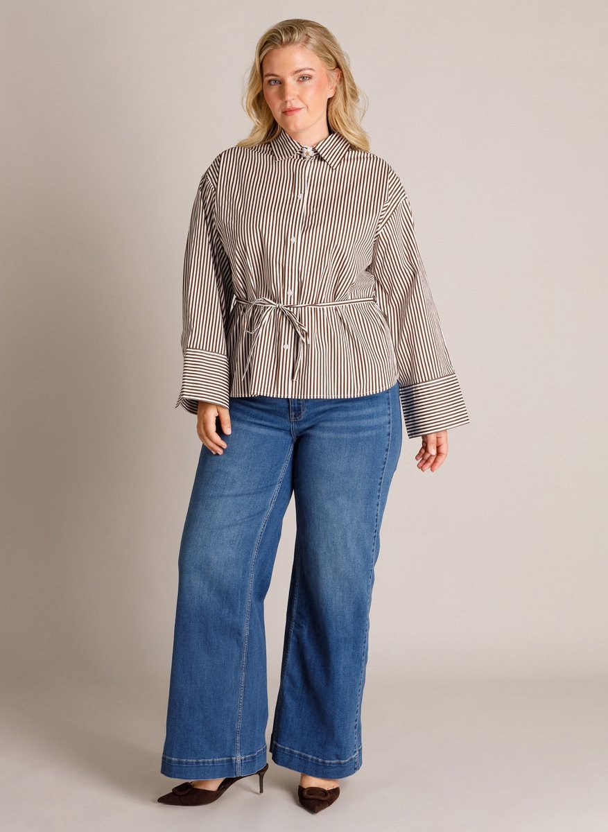 YEST CURVE Talina Blouses - Mocca Brown/Off Whit - maat 3(52)