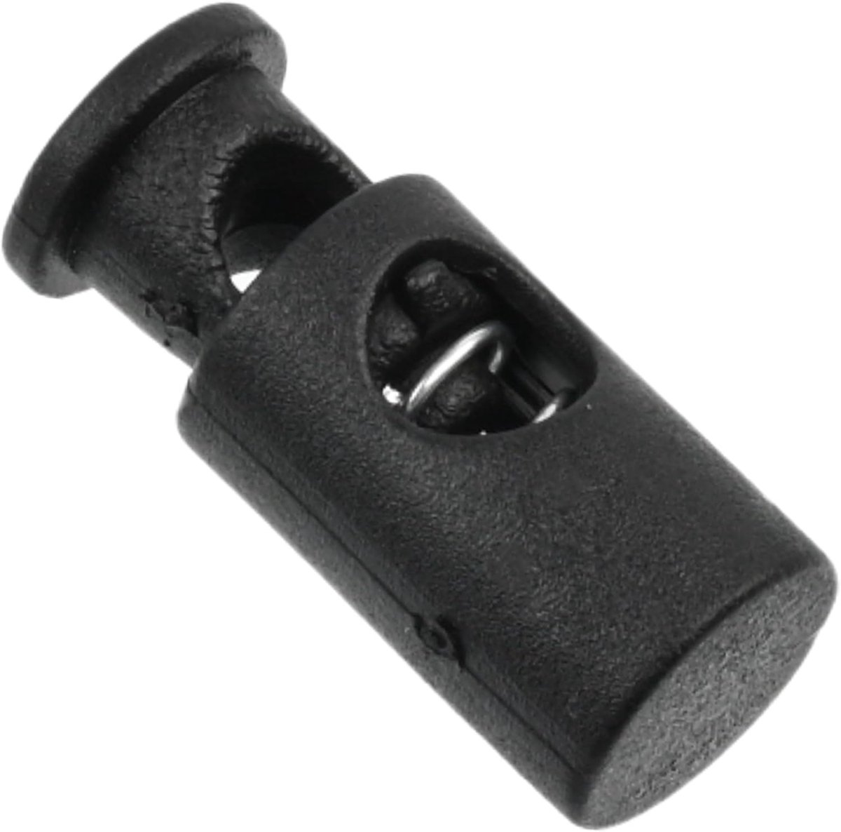 - Lot van 12 koordstoppen cilinder 10x23 mm met 1 veergat - opening 5.5 mm - stop koord - van plastic - kleur zwart
