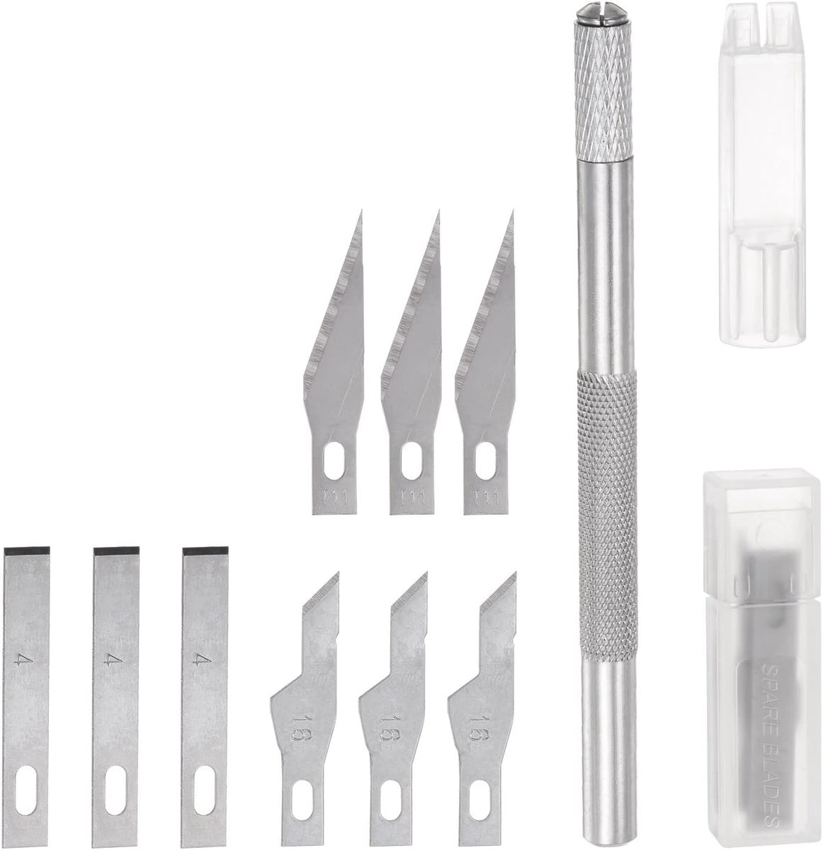 sourcing map 1 set (10 stuks) kunst, handwerk, mes, 1 stuk, nauwkeurig mes en 9 stuks, 3 soorten reservemesjes voor scrapbooking, album, sjablonen, knutselwerk, zilverkleurig