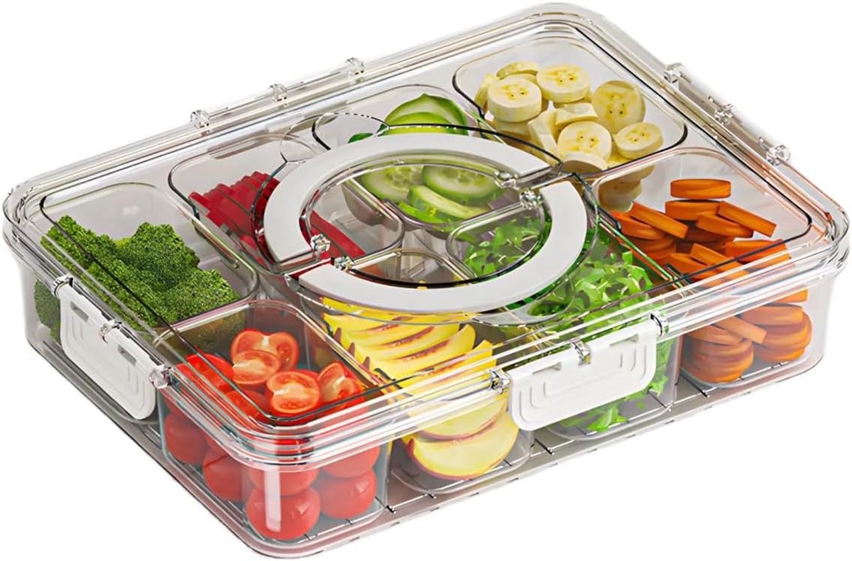 Snackbox met 8 vakken en deksel, lekvrije snackborden, organizer voor snoep, noten, fruit, groenten, koekjes en desserts (transparant, met 8 vakken)