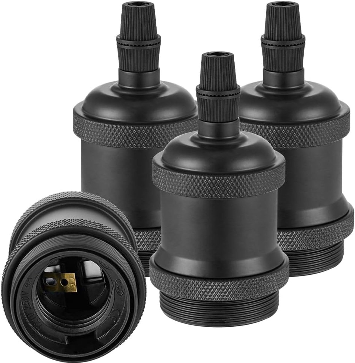 4PCS E27 Basis Koperen Lamphouder,Schroef Gloeilamp Socket Adapter,Retro Hanglamp Houder voor Vintage Bollen Hanglamp（Zwart）