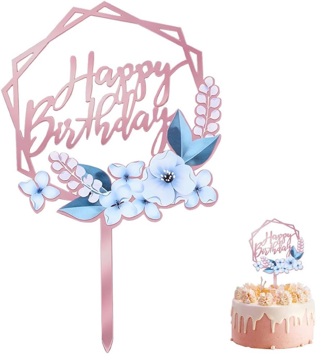 taartdecoratie, "Happy Birthday", cupcake-decoratie, acryl, taarttopper, verjaardagsornamenten voor vrouwen, mannen, taart voor feestjes, jubilea, goud