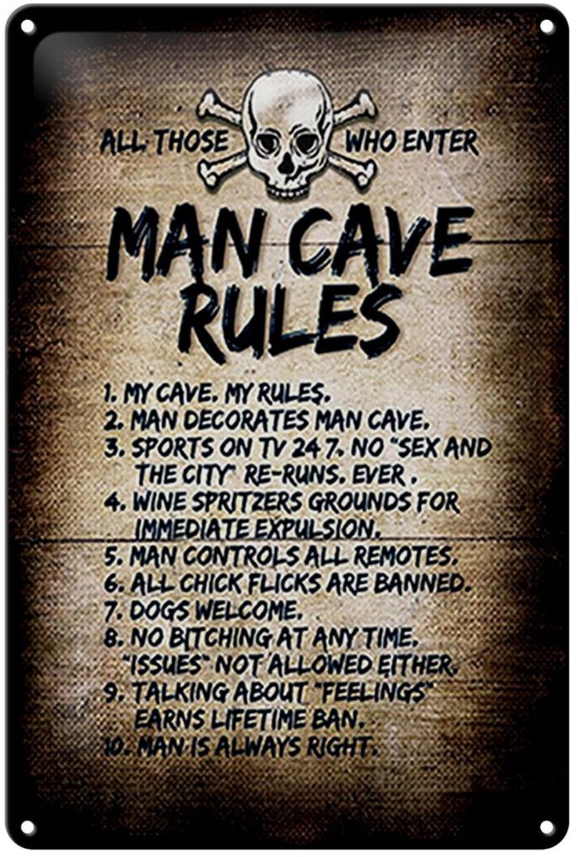Blechschild Spruch 20x30cm man cave rules Totenkopf