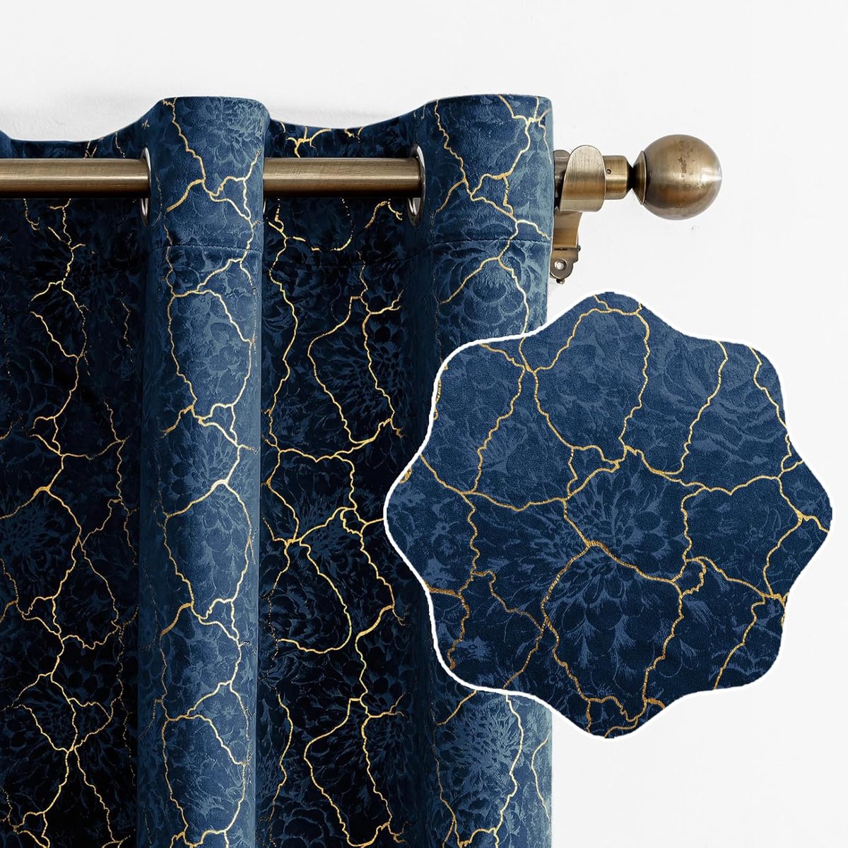 Set Van 2 Thermische Verduisterende Gordijnen, 117x137cm, Fluweel Warmte-Isolerende Gordijnen, Geschikt Voor Woonkamer Slaapkamer, Modern Design Met Oogjes, Navy