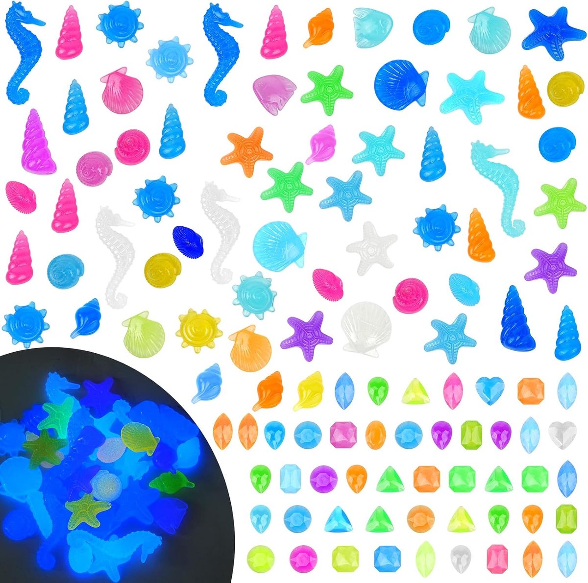 Onderwaterspeelgoed, kleurrijke edelstenen, voor kinderen, edelstenen van acryl, edelstenen set voor kinderen, duikspeelgoed, willekeurige kleuren en vormen