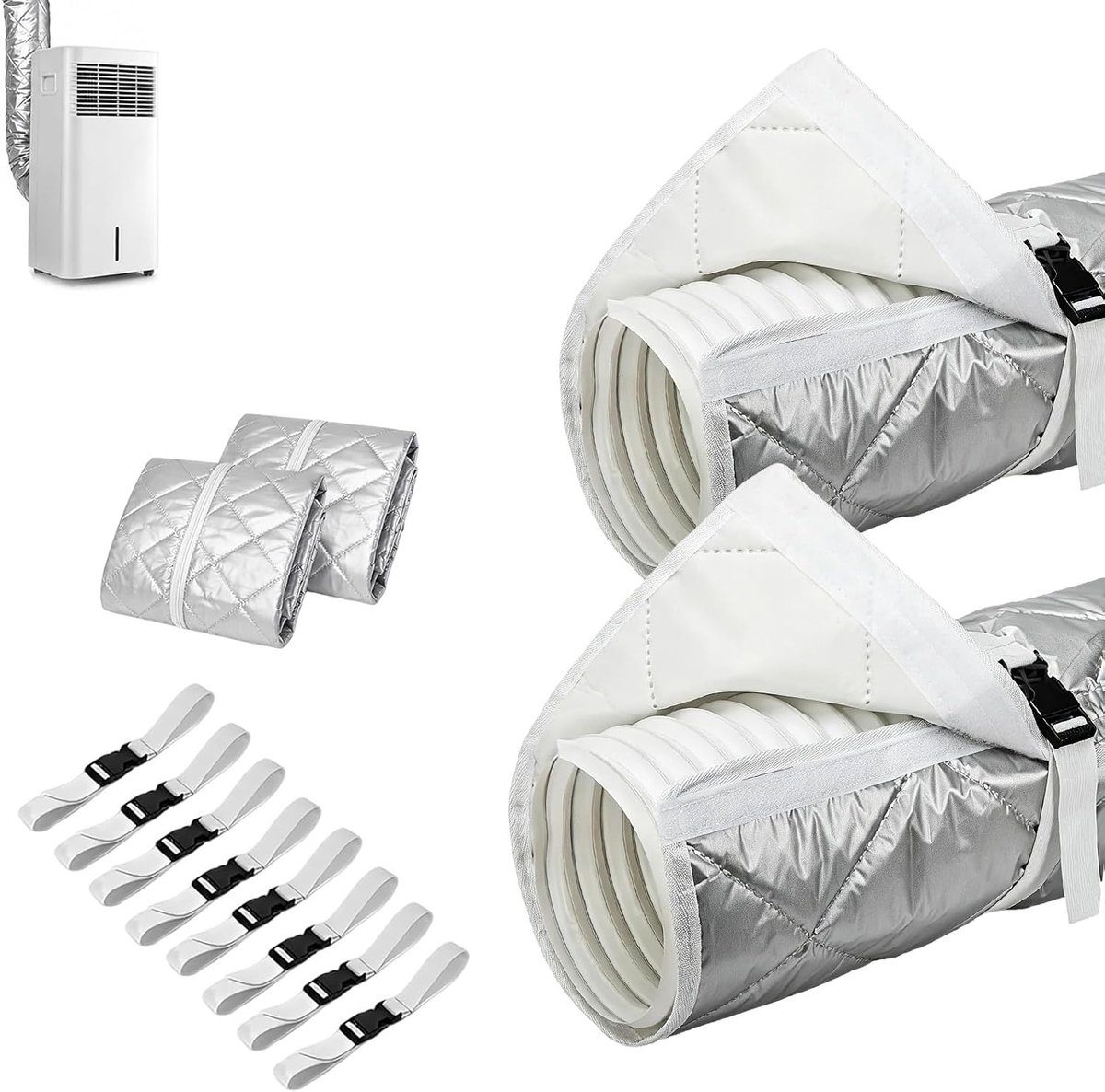 2 stuks 150 x 50 cm slangafdekking voor draagbare airconditioners, afvoerslang, airconditioning, isolatie met 4 verstelbare airconditioners, slangafdekking, isolatie, beschermhoes