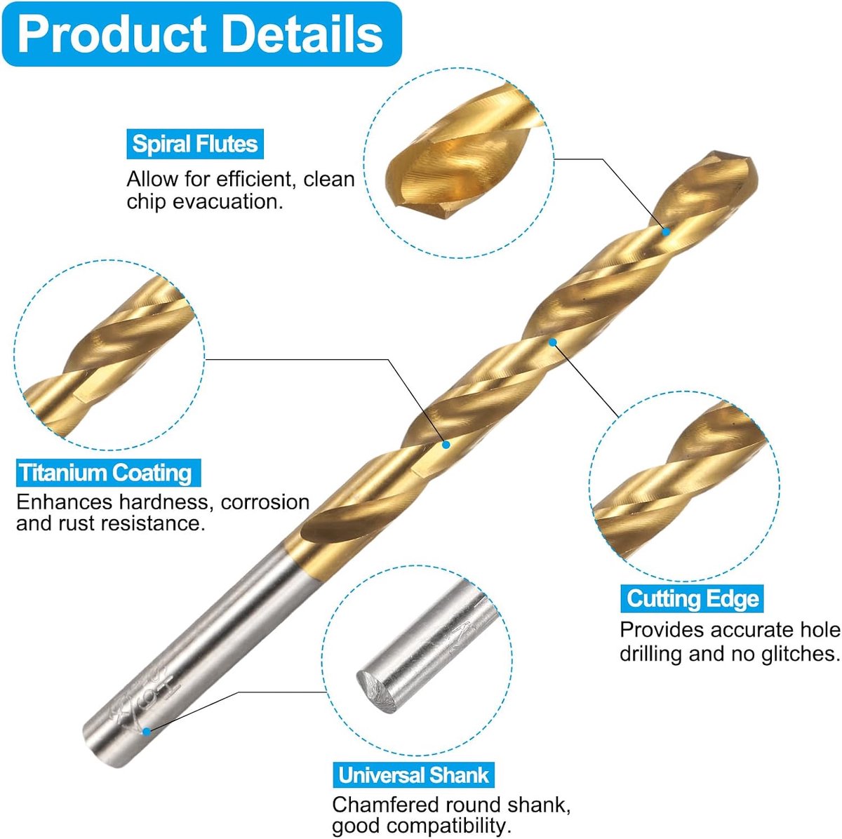 HSS-6542 Schroefdraadtap-set, metaal, 1 stuk 5/16-18 UNC rechte draadsnijboor en 1 stuks 6,5 mm spiraalboor, titanium gecoat HSS-6542