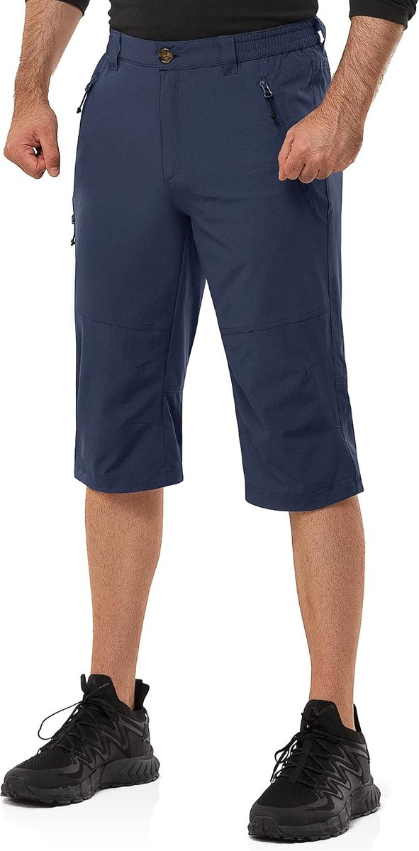 Shorts, korte wandelbroek, stretch, lichte fietsbroek, zomer, capri, driekwart, outdoorbroek, UPF 50+, met veel zakken, voor wandelen, hardlopen, fietsen