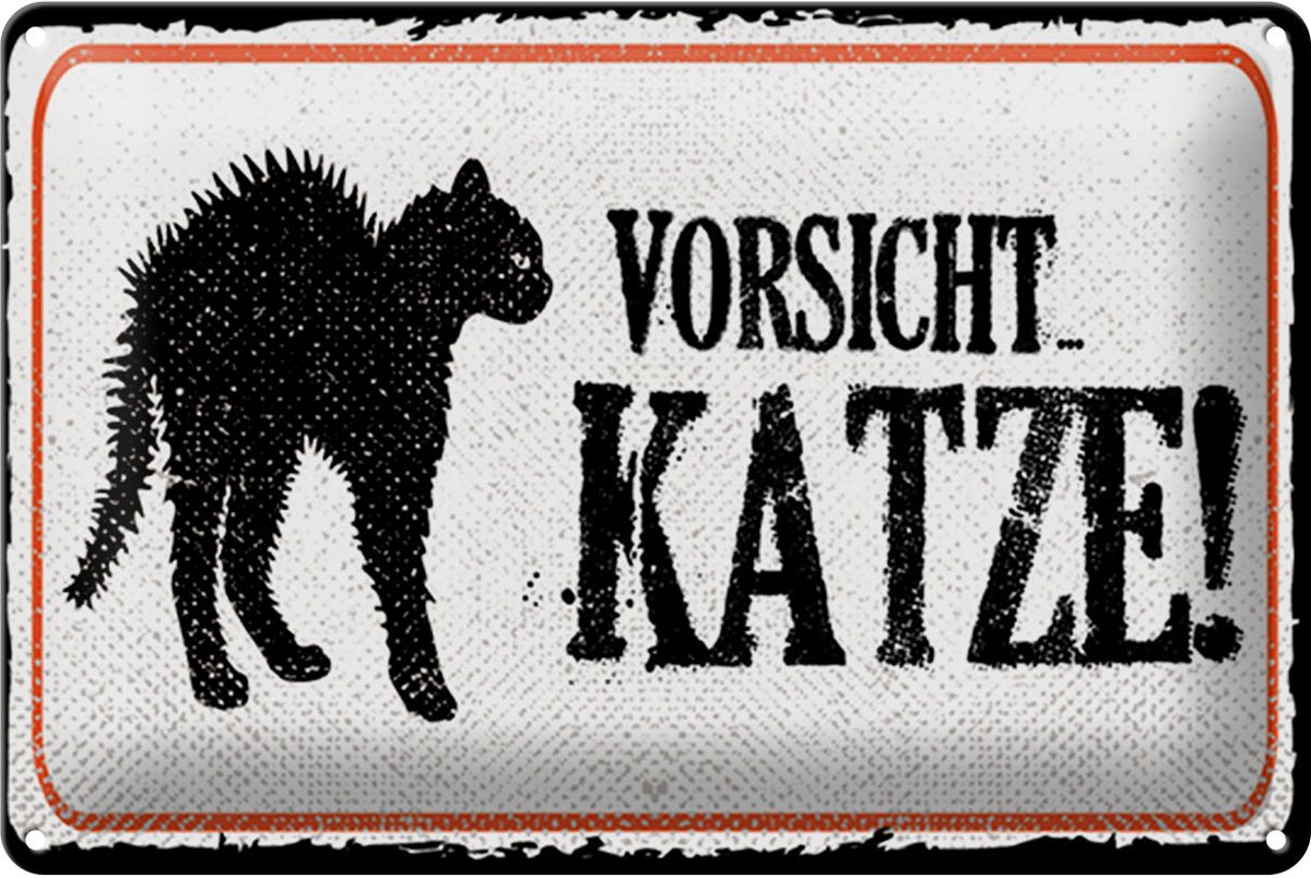 Blechschild Hinweis 20x30 cm Vorsicht Katze Schild