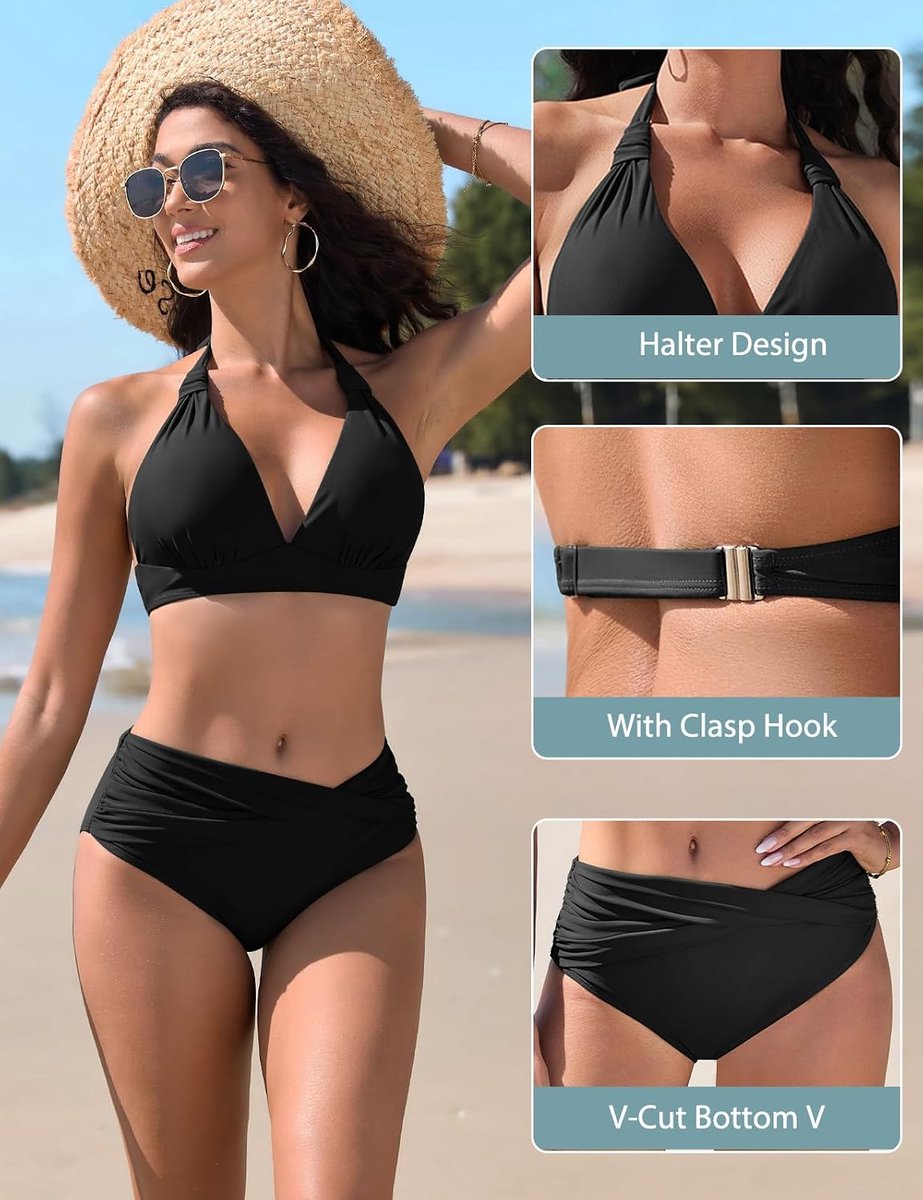 Badpakken voor dames, push-up, gevoerd, V-hals, tweedelig, bikiniset, sexy, vintage, badpak, elegant, strandjurk, strandkleding