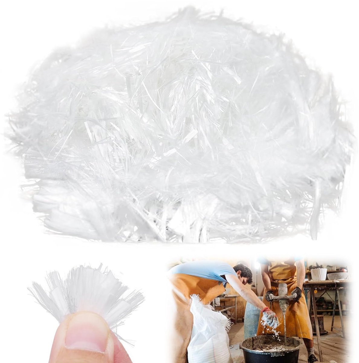 1 kg polypropyleenvezel, polyvezelversterking en weerstand, polypropyleenvezels voor beton, mortel, gips, cementmortel, voorkomt scheurvorming, vermindert krimp, homogene verdeling van het mengsel