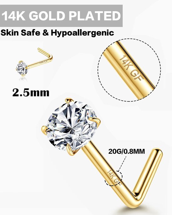 roestvrijstalen neuspiercing - 10 stuks, piercingvorm neuspiercing, kleine chirurgisch stalen neuspiercing, ringpiercingset, neuspiercing, gouden neusgatpiercing-sieraden — afbeelding 5